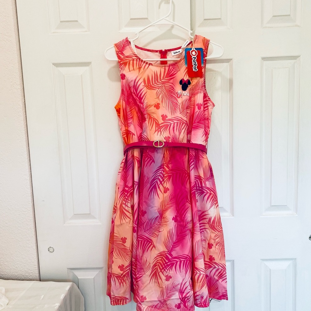 Women Disney Mickey and Friends Tropical Style Sleeveless Pink Dress w Belt Set - Picture 8 of 11